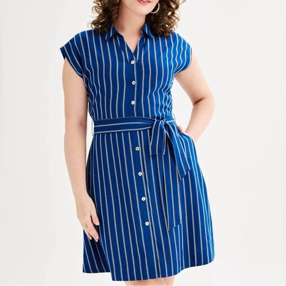 Nwt Draper James Blue And White Striped Mini Shirt Dress